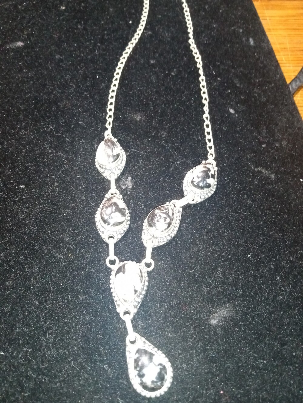 Women’s Black and White Buffalo  Turquoise Stone In German Silver